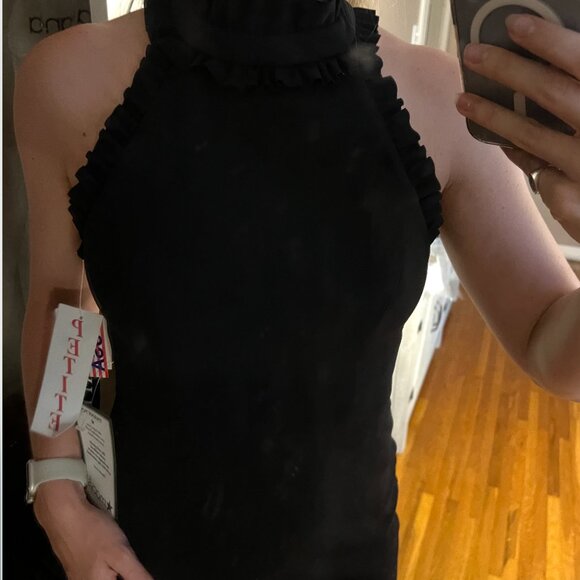 Petite Ruffled Halter Mock Neck Cutout-Back Gown - Picture 6 of 11